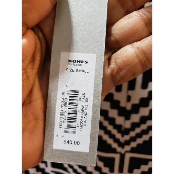 Apt. 9 Bodycon Dress Women's Small Black White Geo Print Crew Neck Pullover - Picture 6 of 13